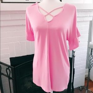 Pink Shirt with criss cross detail- super comfy